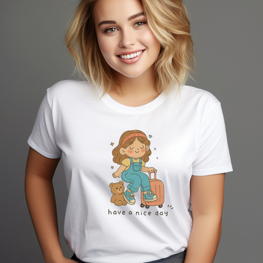 "Have a Nice Day" Cute Travel Girl Graphic Tee – Trendzor Exclusive